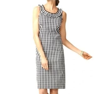 Talbots Dress Size 10P Navy Blue Gingham Check Sleeveless Pleat Detail Classic